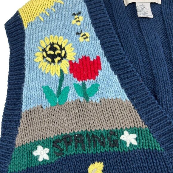 Christopher & Banks Vintage Hand Embroidered Four Seasons Wool Sweater Vest Sz L - Picture 6 of 16